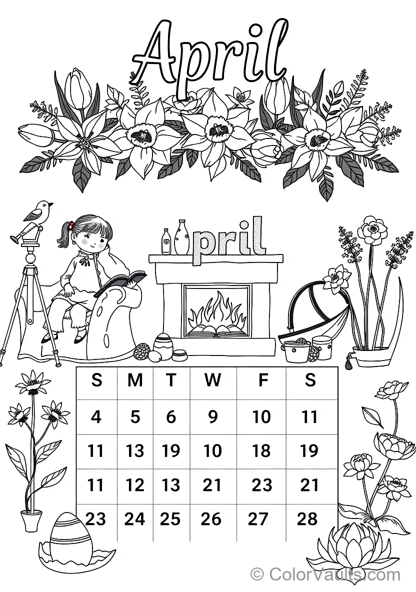 A Printable Coloring Kalender Page Featu (Scene 19)