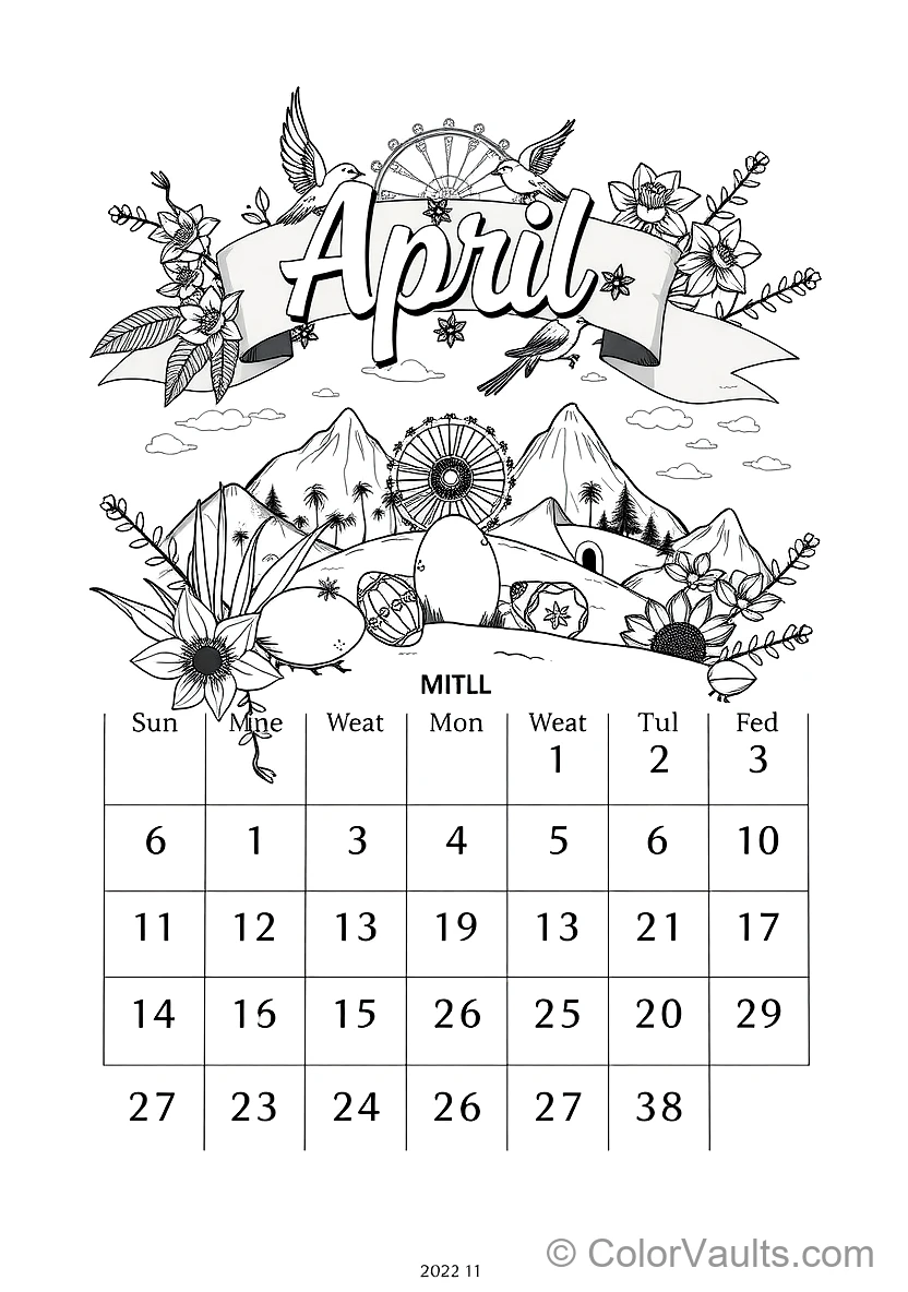 A Printable Coloring Kalender Page Featu (Scene 30)