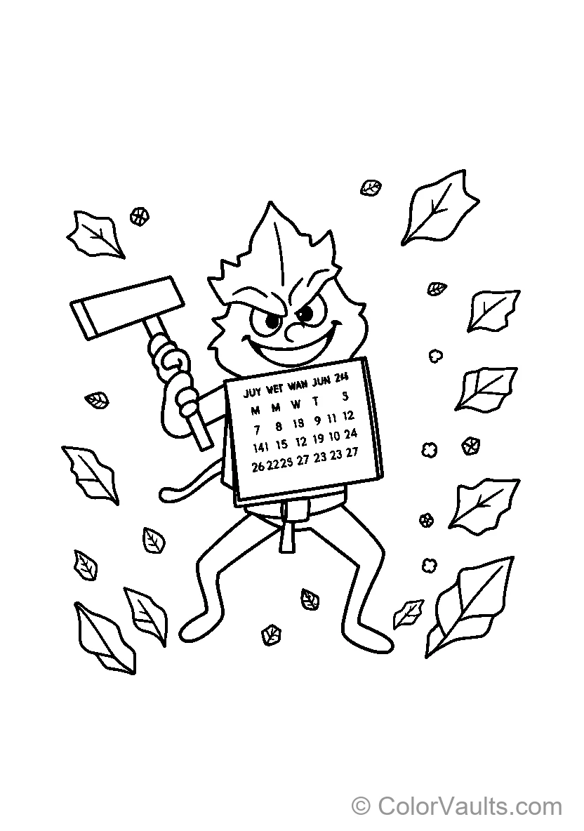 Cartoon Leaf Haired Character Swinging Hammer