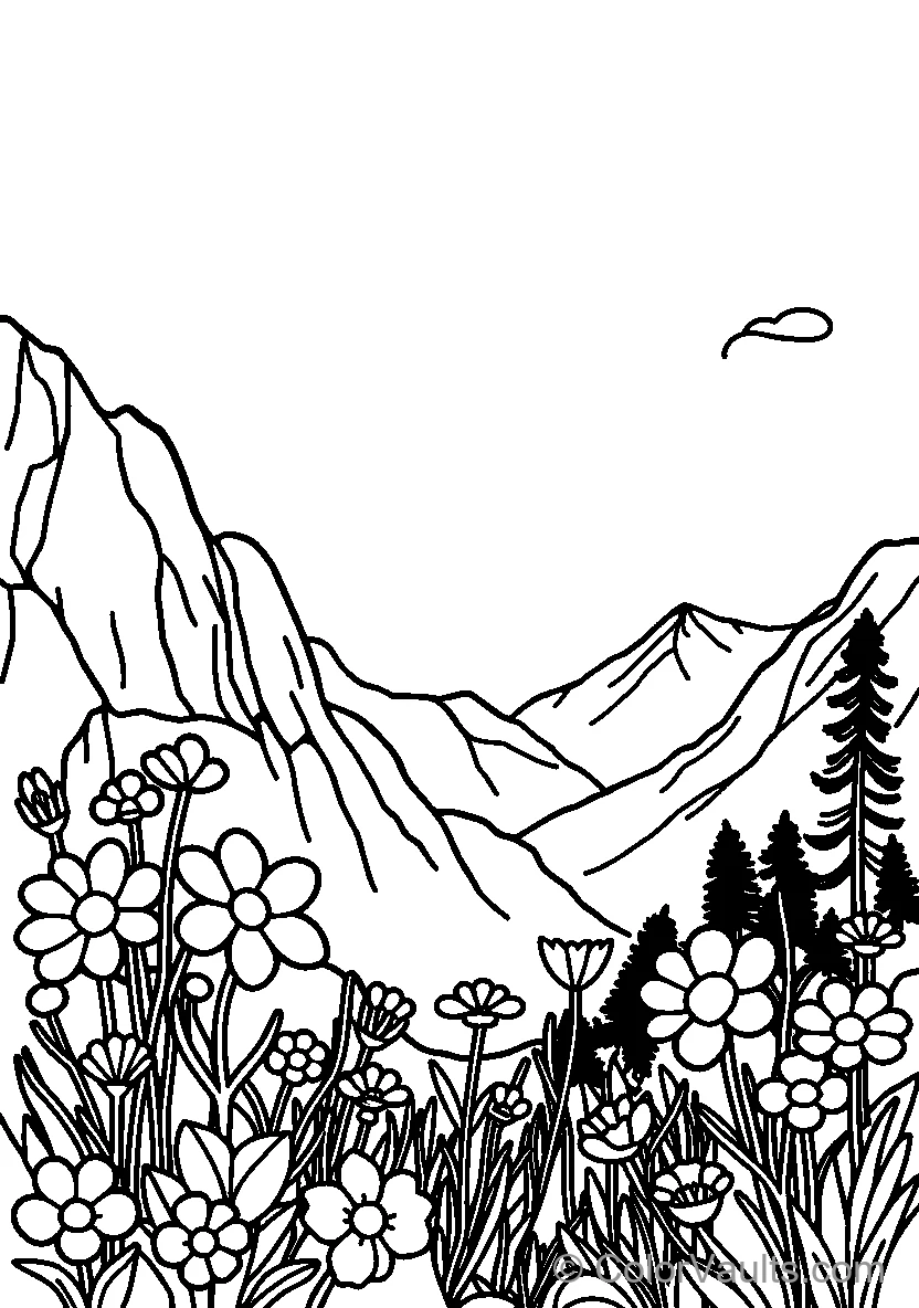 Mountain Landscape avec Flowers