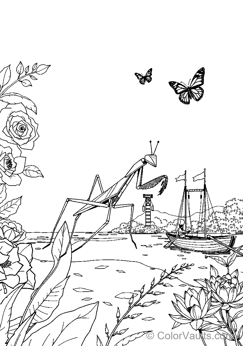Origami Crane And Praying Mantis