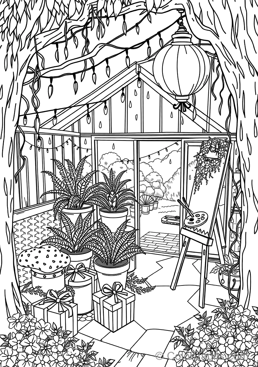 Warm Wooden Greenhouse Garden Retreat Filled (Scene 3)