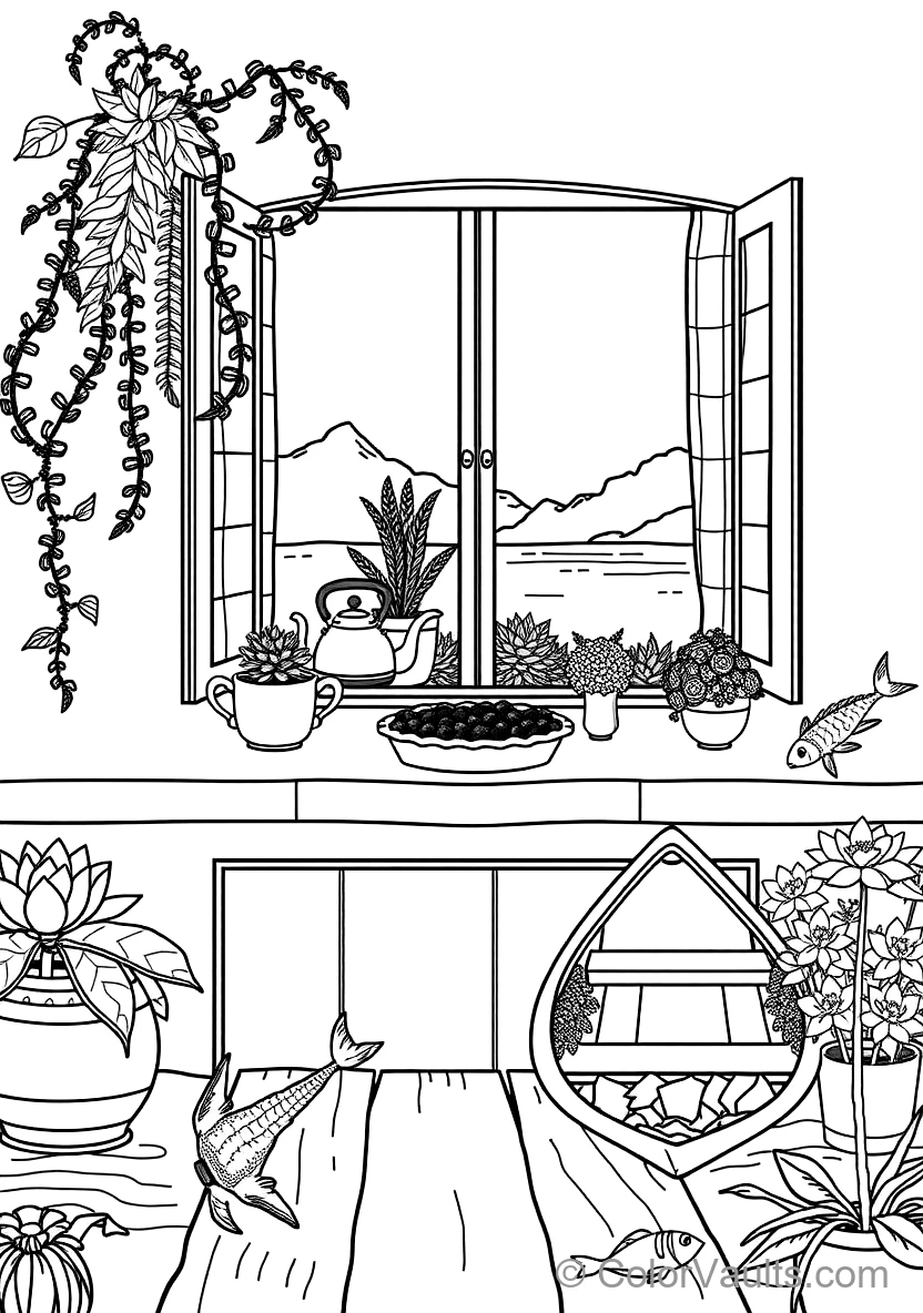 Quaint Cottage Kitchen Window avec Potted Herbs (Scene 11)