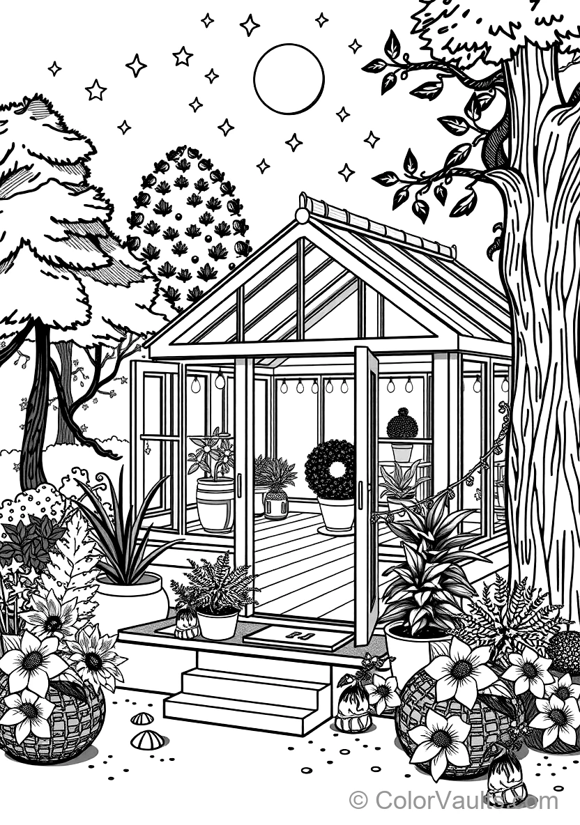 Warm Wooden Greenhouse Garden Retreat Filled (Scene 15)