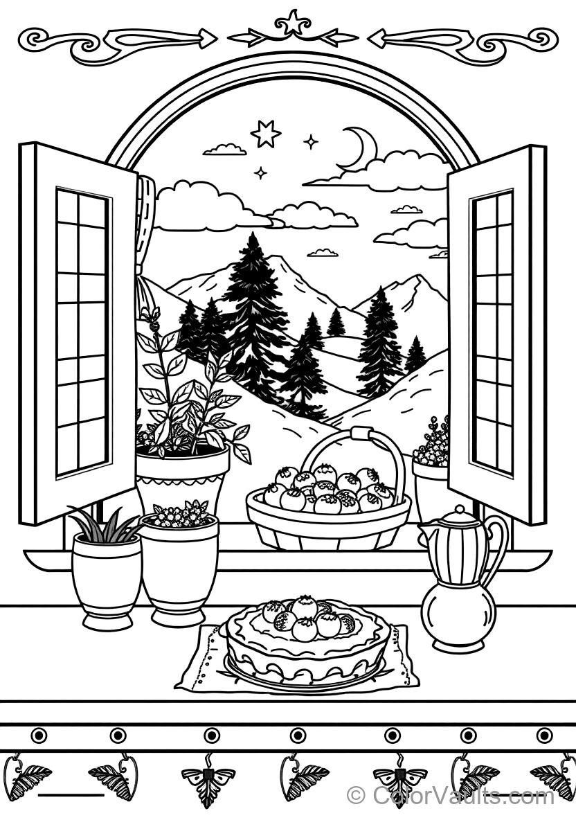 Quaint Cottage Kitchen Window mit Potted Herbs (Scene 13)