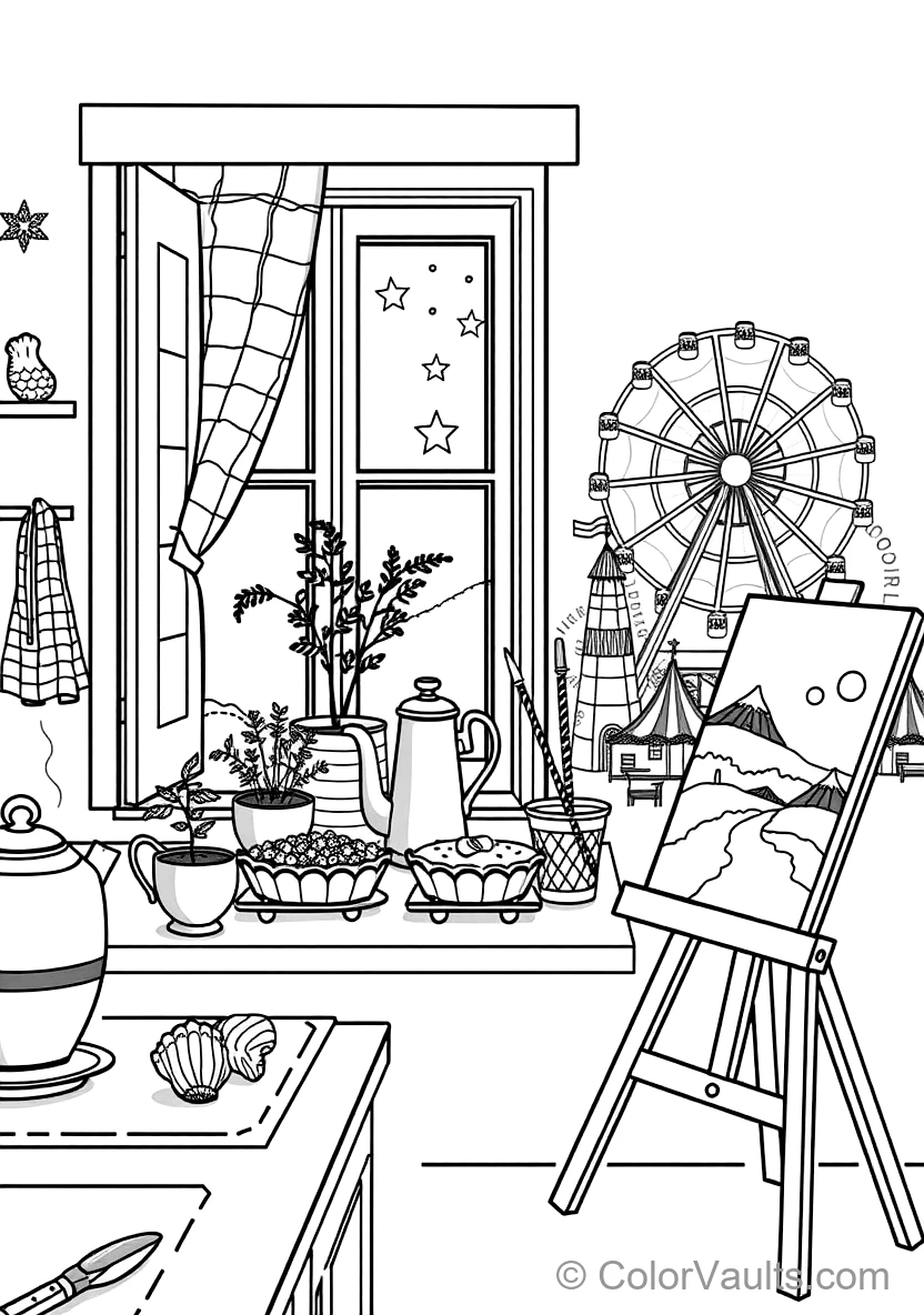 Quaint Cottage Kitchen Window with Potted Herbs (Scene 17)
