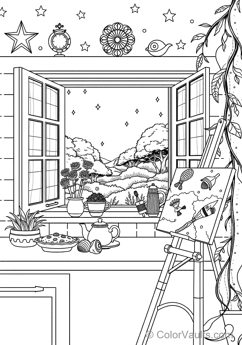 Quaint Cottage Kitchen Window mit Potted Herbs (Scene 19)