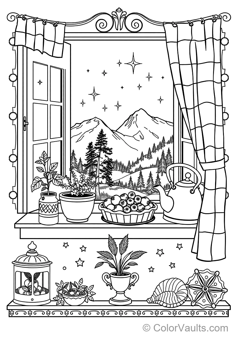 Quaint Cottage Kitchen Window mit Potted Herbs (Scene 23)