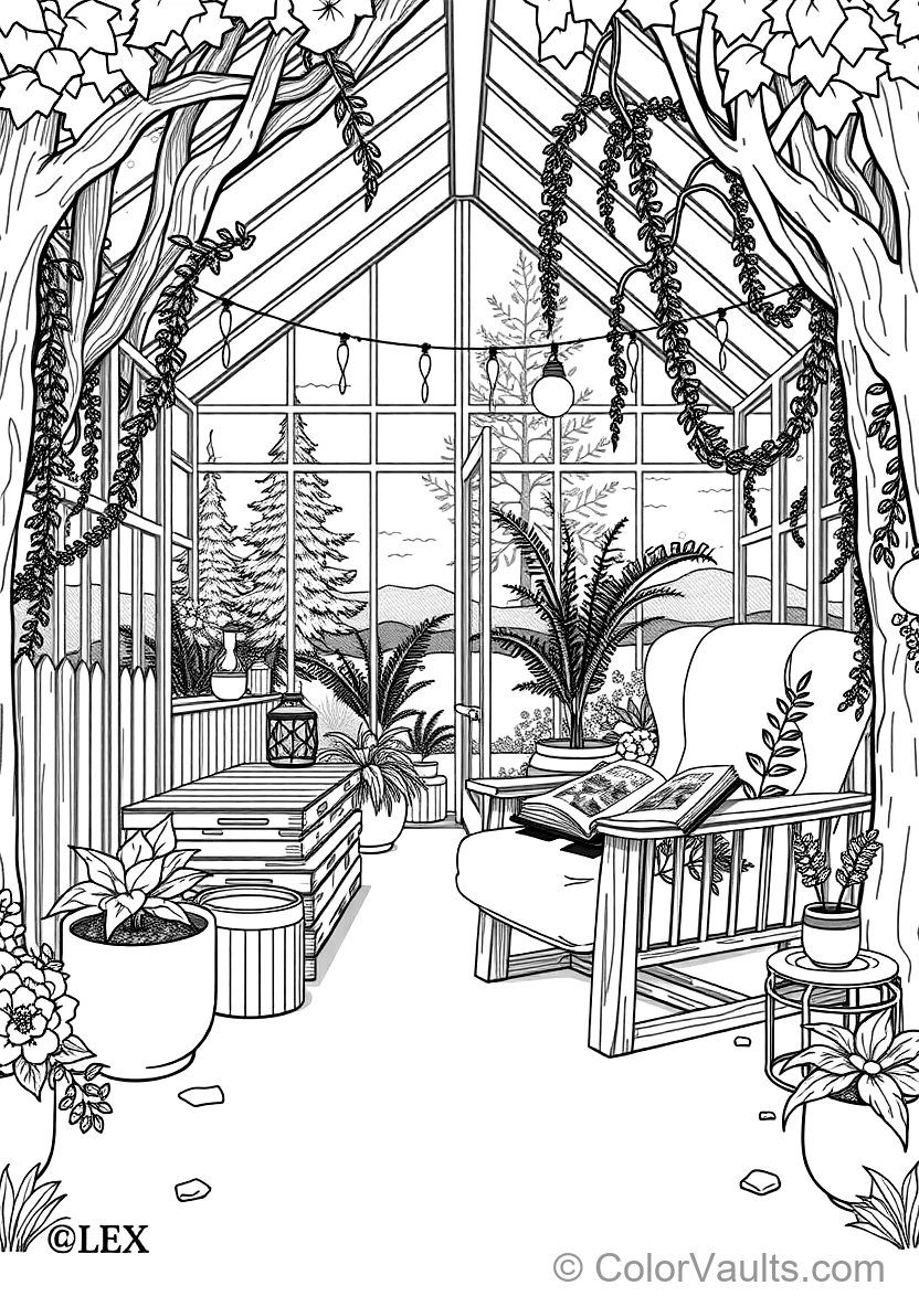 Warm Wooden Greenhouse Garden Retreat Filled (Scene 23)