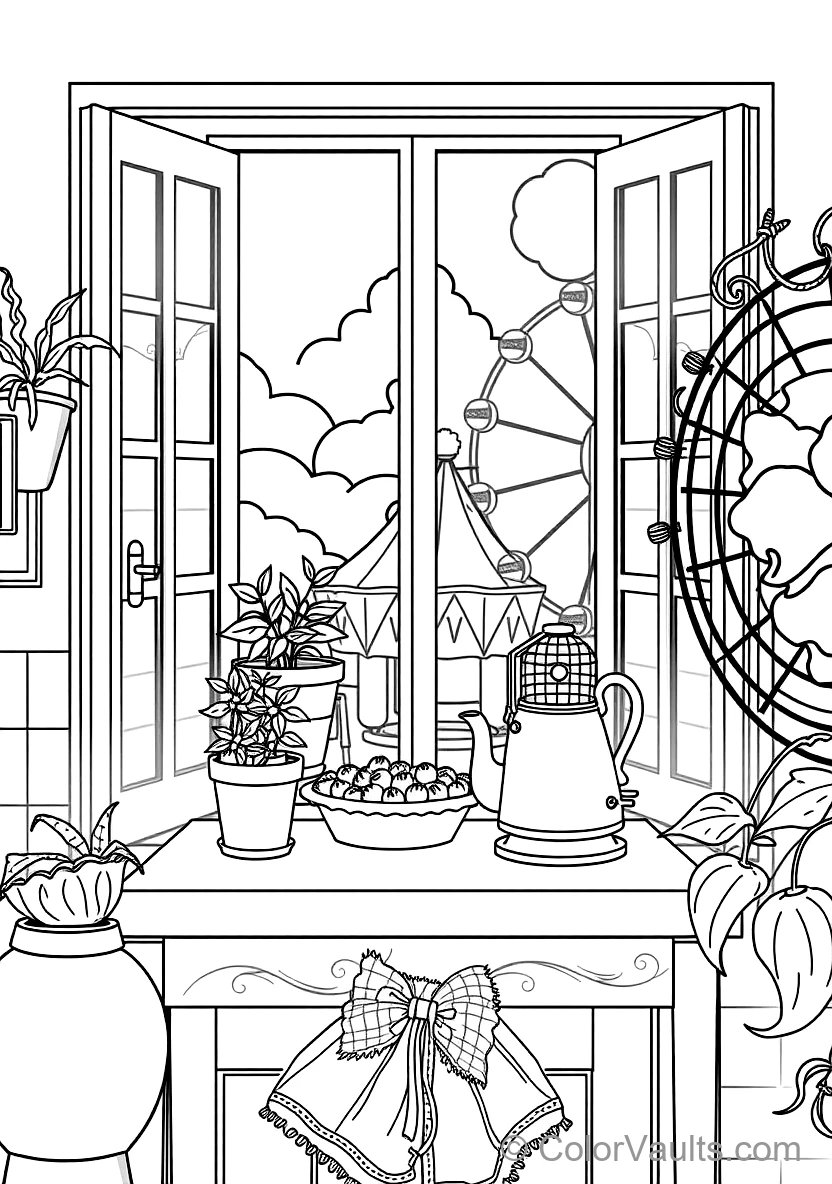 Quaint Cottage Kitchen Window with Potted Herbs (Scene 29)