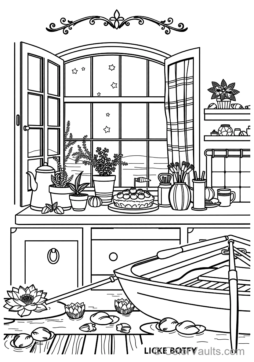 Quaint Cottage Kitchen Window with Potted Herbs (Scene 33)