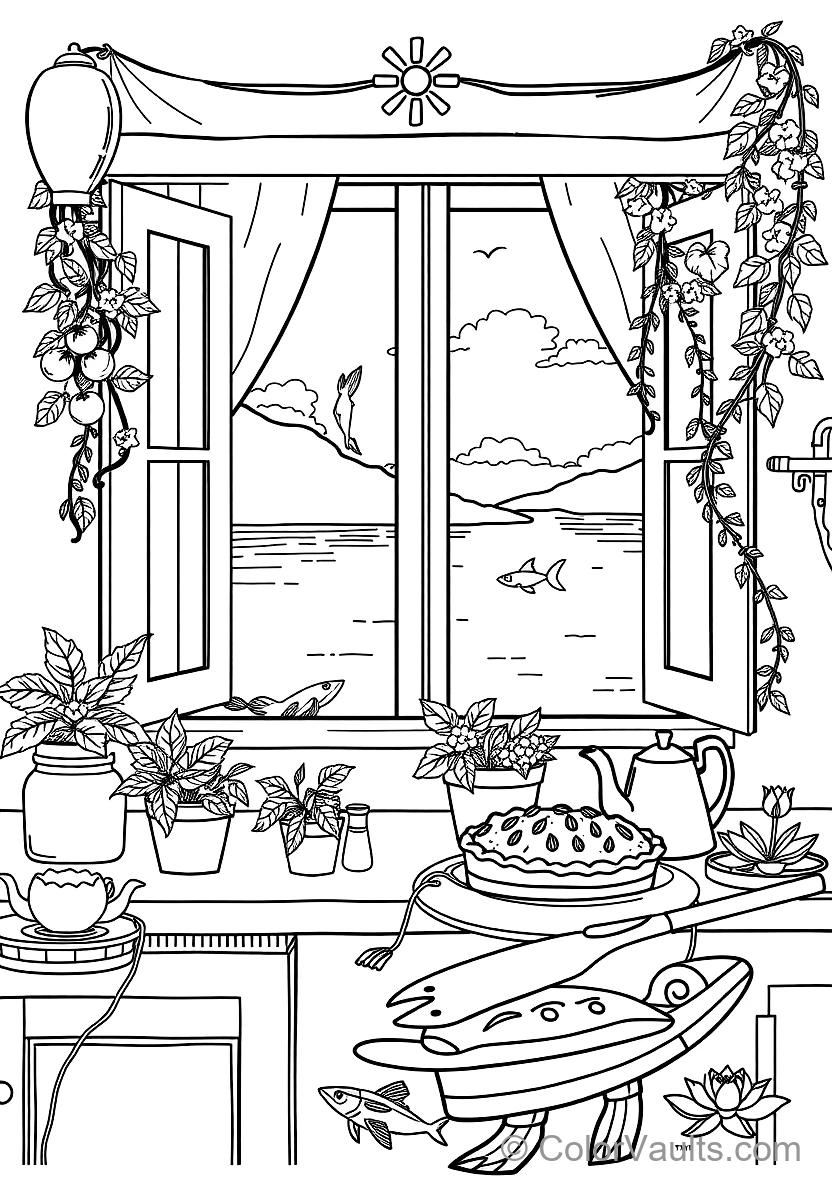 Quaint Cottage Kitchen Window mit Potted Herbs (Scene 37)
