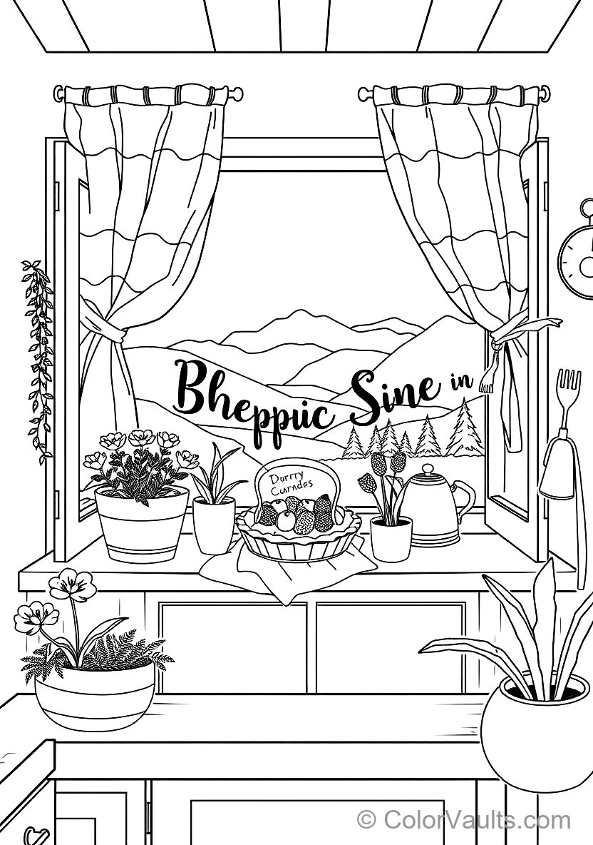 Quaint Cottage Kitchen Window avec Potted Herbs (Scene 39)