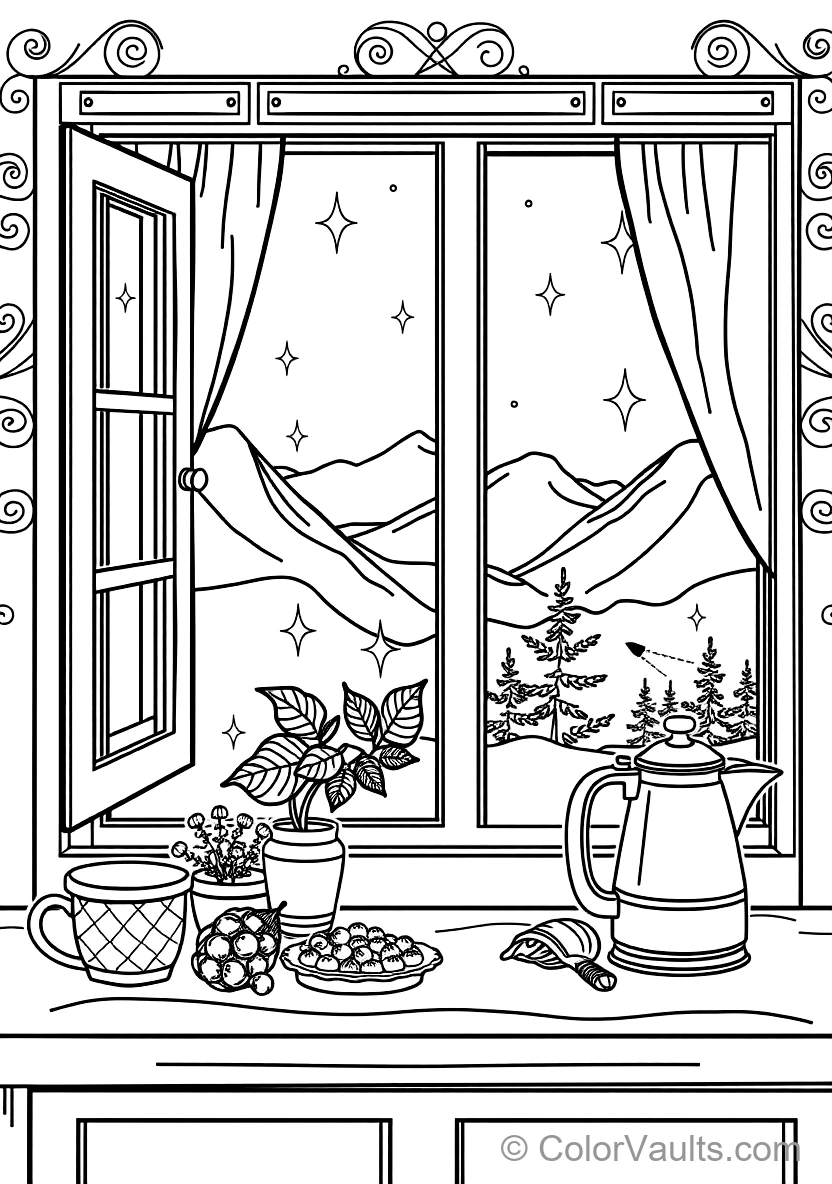 Quaint Cottage Kitchen Window with Potted Herbs (Scene 41)