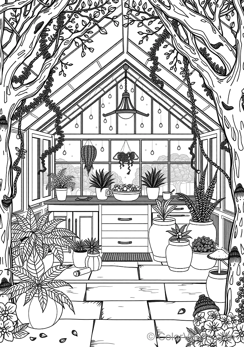 Warm Wooden Greenhouse Garden Retreat Filled (Scene 41)
