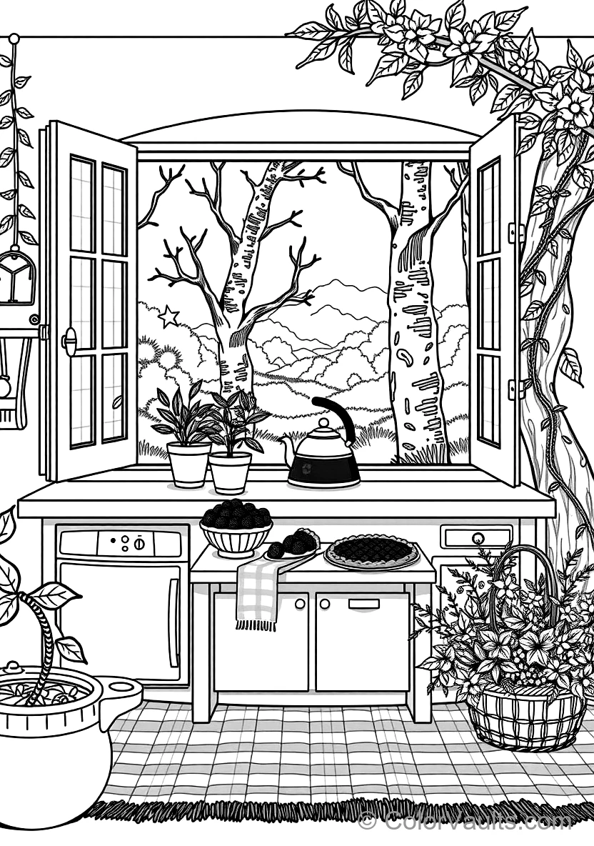 Quaint Cottage Kitchen Window with Potted Herbs (Scene 45)