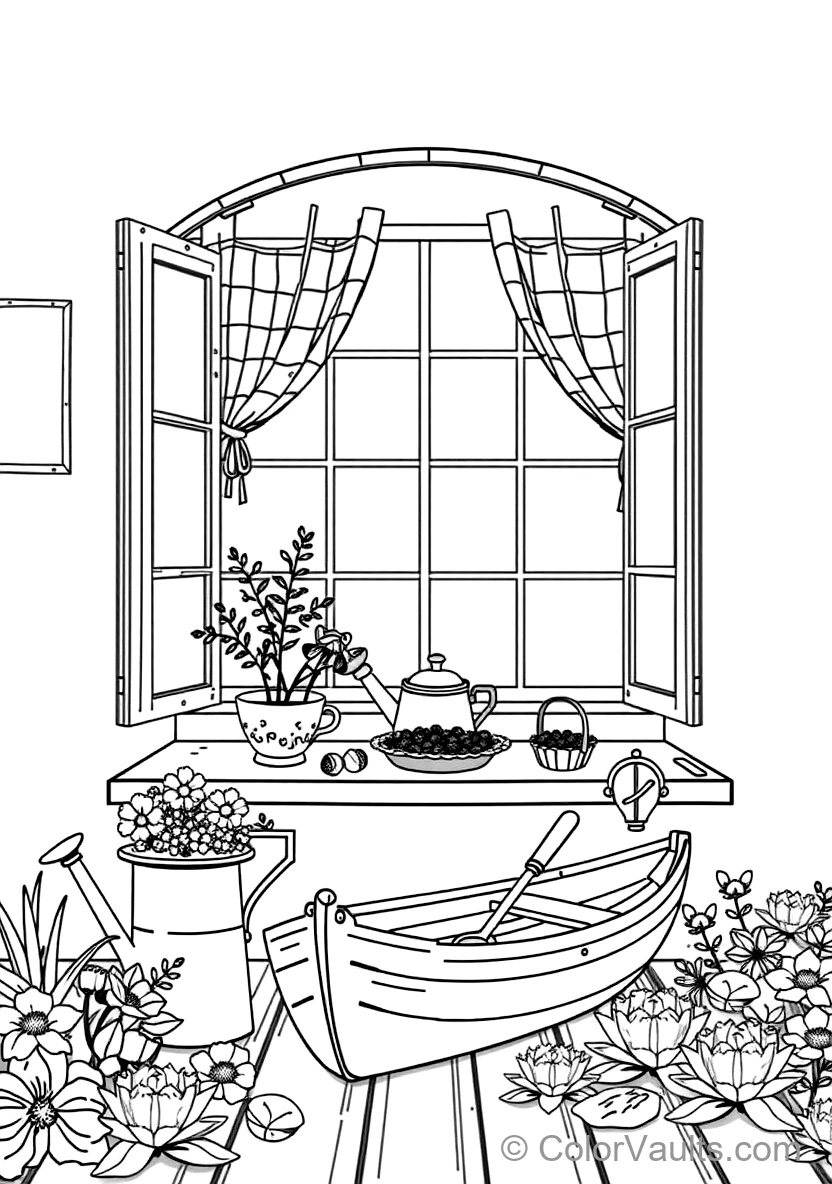 Quaint Cottage Kitchen Window avec Potted Herbs (Scene 47)