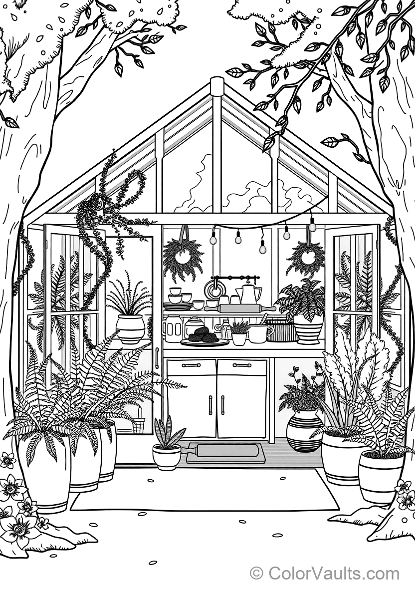 Warm Wooden Greenhouse Garden Retreat Filled (Scene 49)