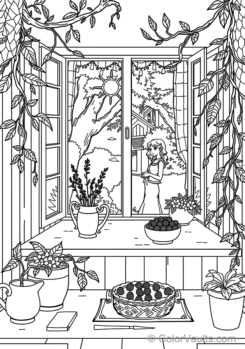 Quaint Cottage Kitchen Window with Potted Herbs (Scene 71)