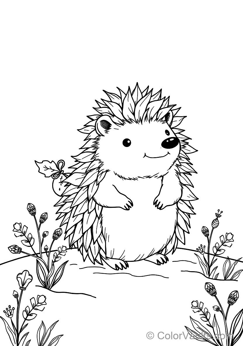 Charming Animal Sketch: Cute Hedgehog with Apple (4)