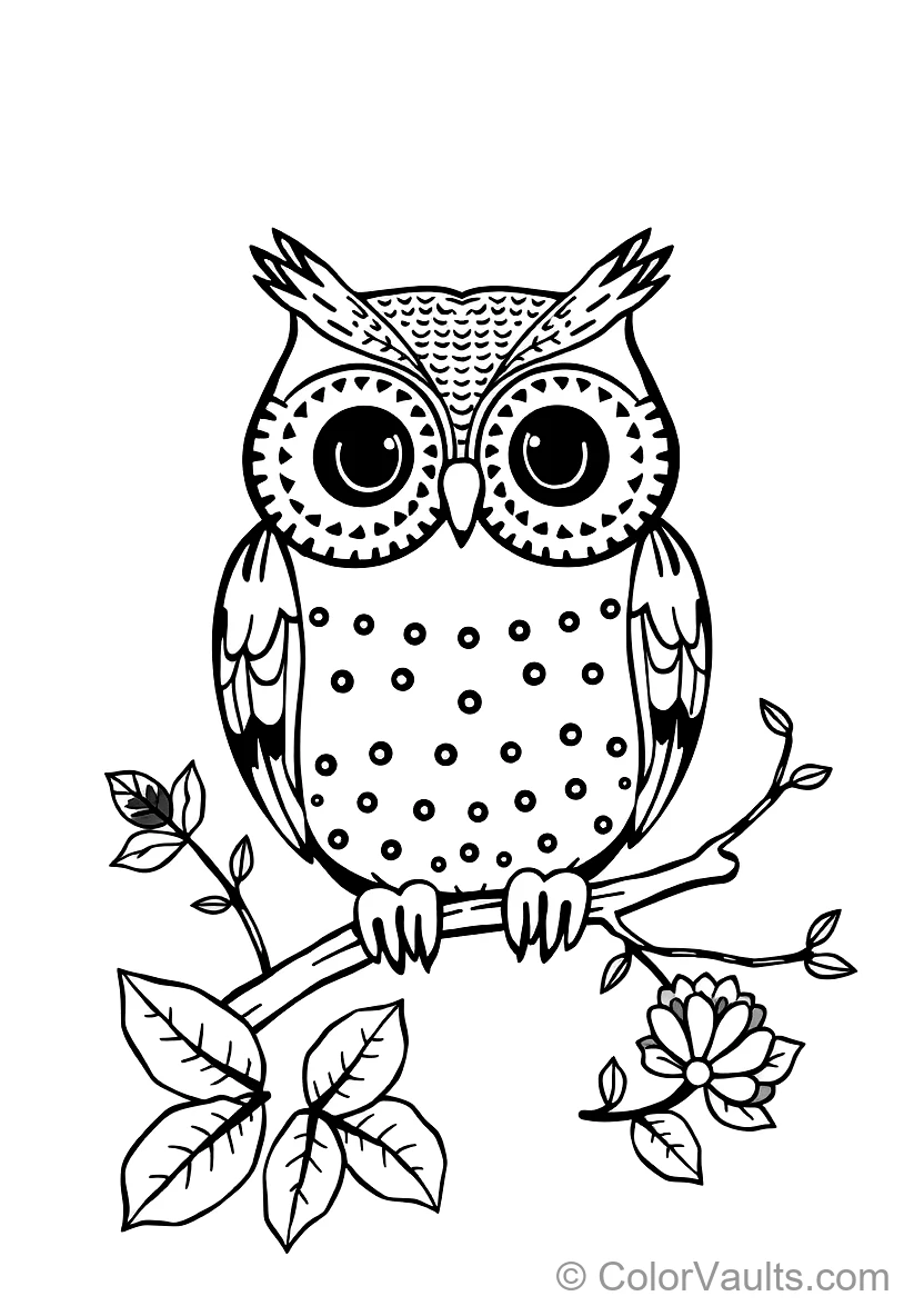 Woodland Craft Sketch: Wise Owl Perched on Branch