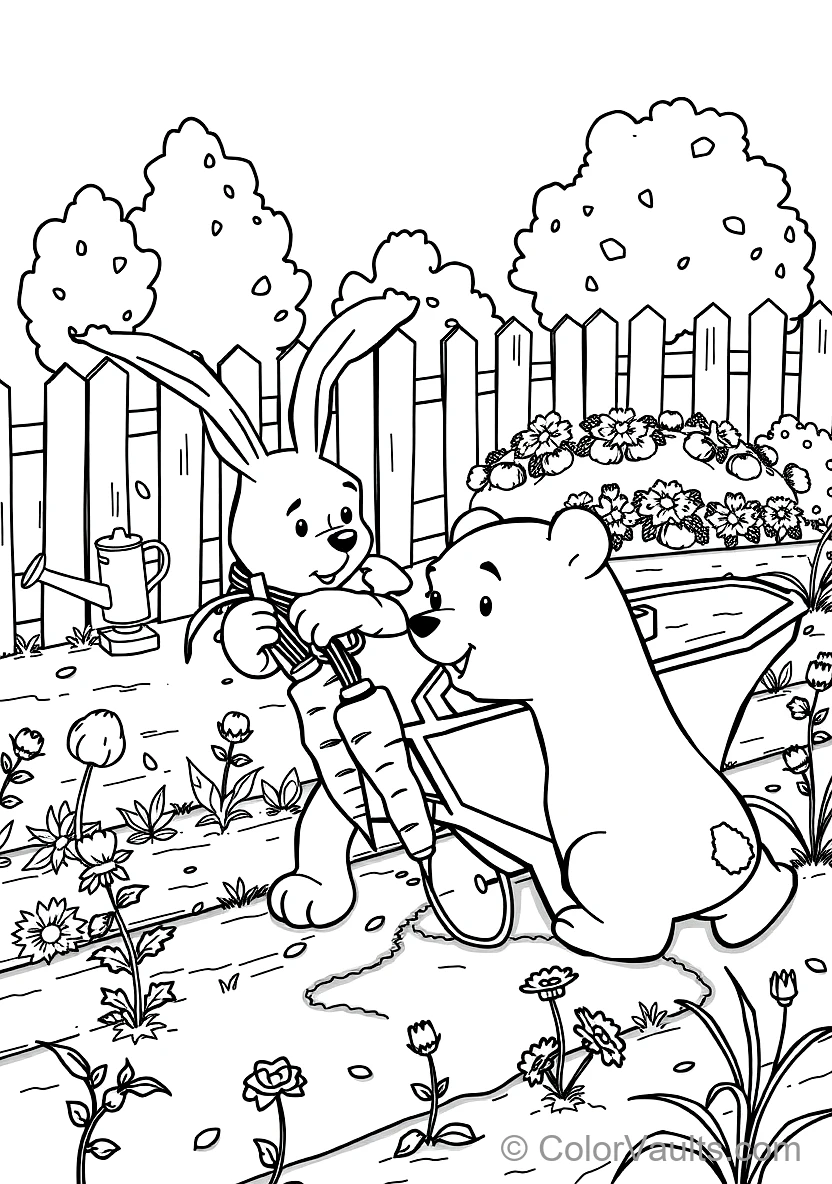Rabbit Tending His Neat Vegetable Garden Pulling Out