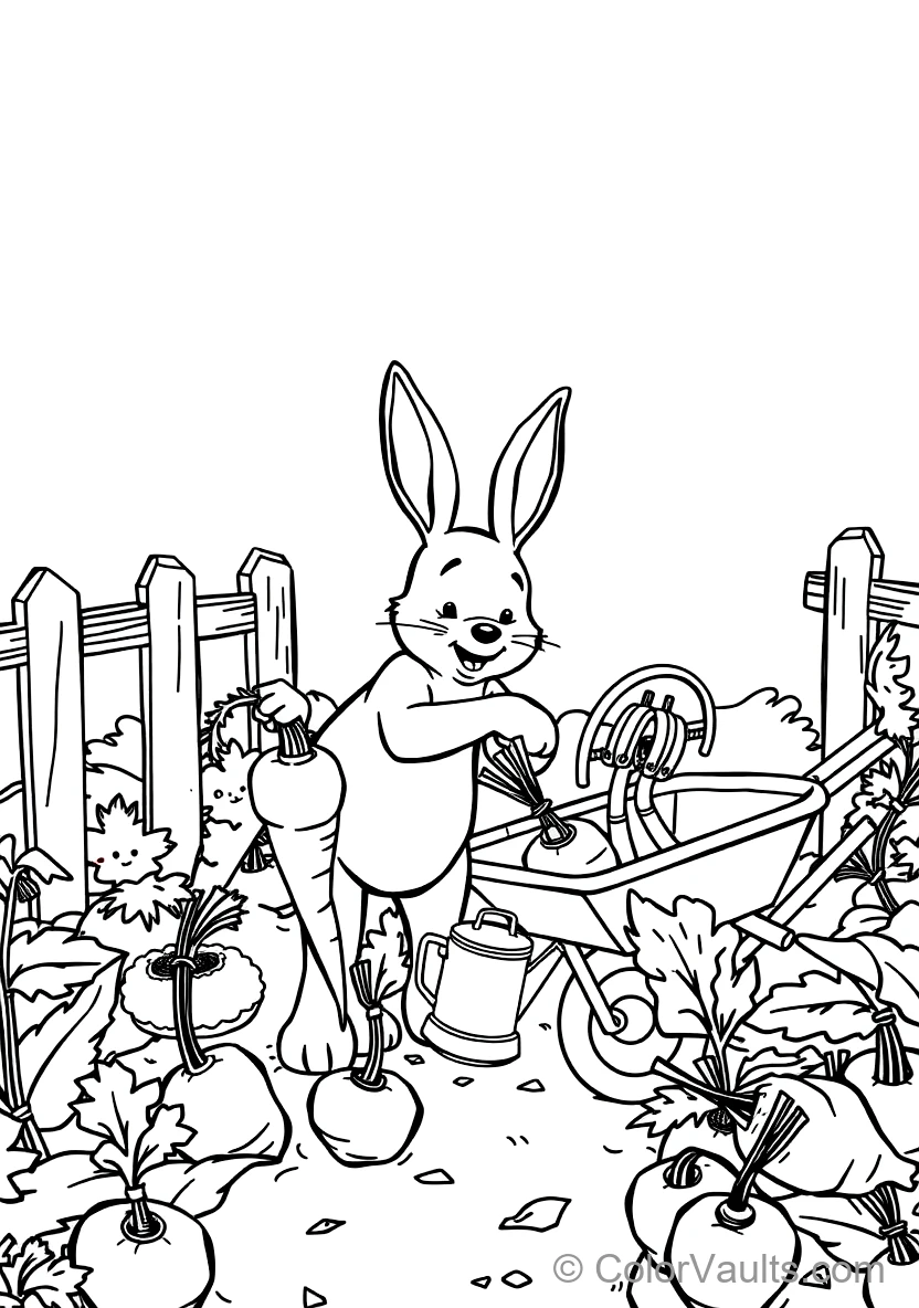 Rabbit Tending His Neat Vegetable Garden Pulling Out (Scene 5)