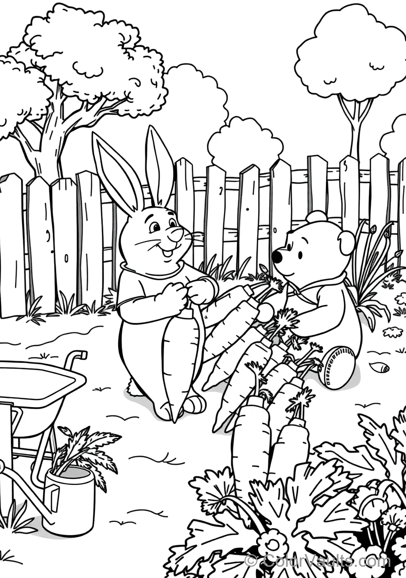 Rabbit Tending His Neat Vegetable Garden Pulling Out (Scene 6)