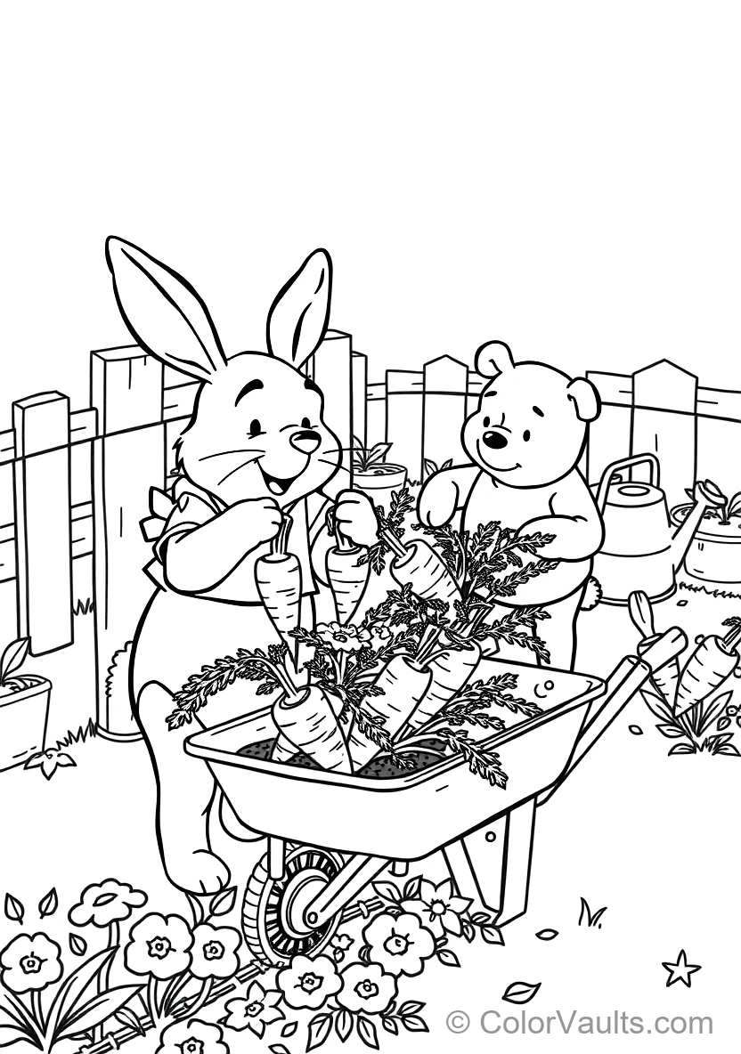 Rabbit Tending His Neat Vegetable Garden Pulling Out (Scene 8)