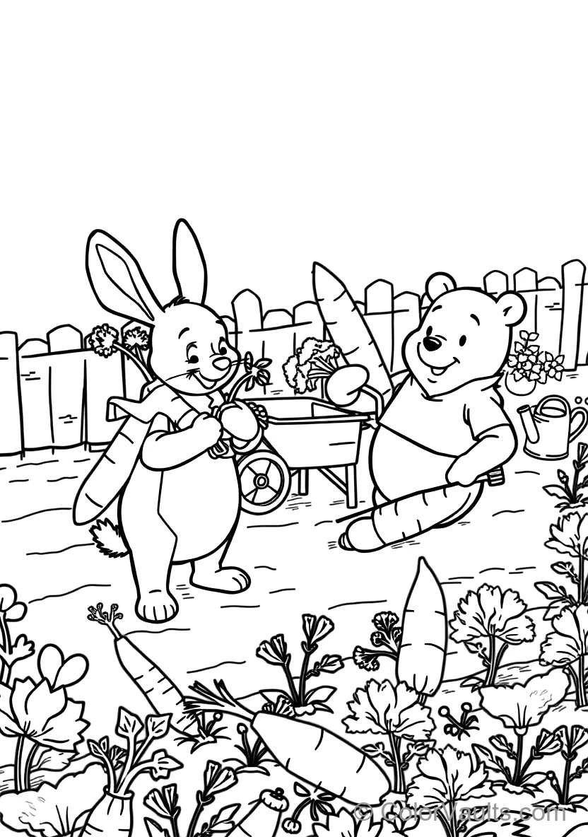 Rabbit Tending His Neat Vegetable Garden Pulling Out (Scene 12)