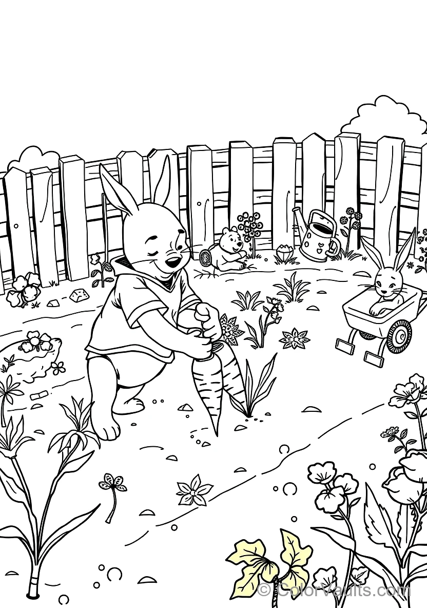 Rabbit Tending His Neat Vegetable Garden Pulling Out (Scene 14)