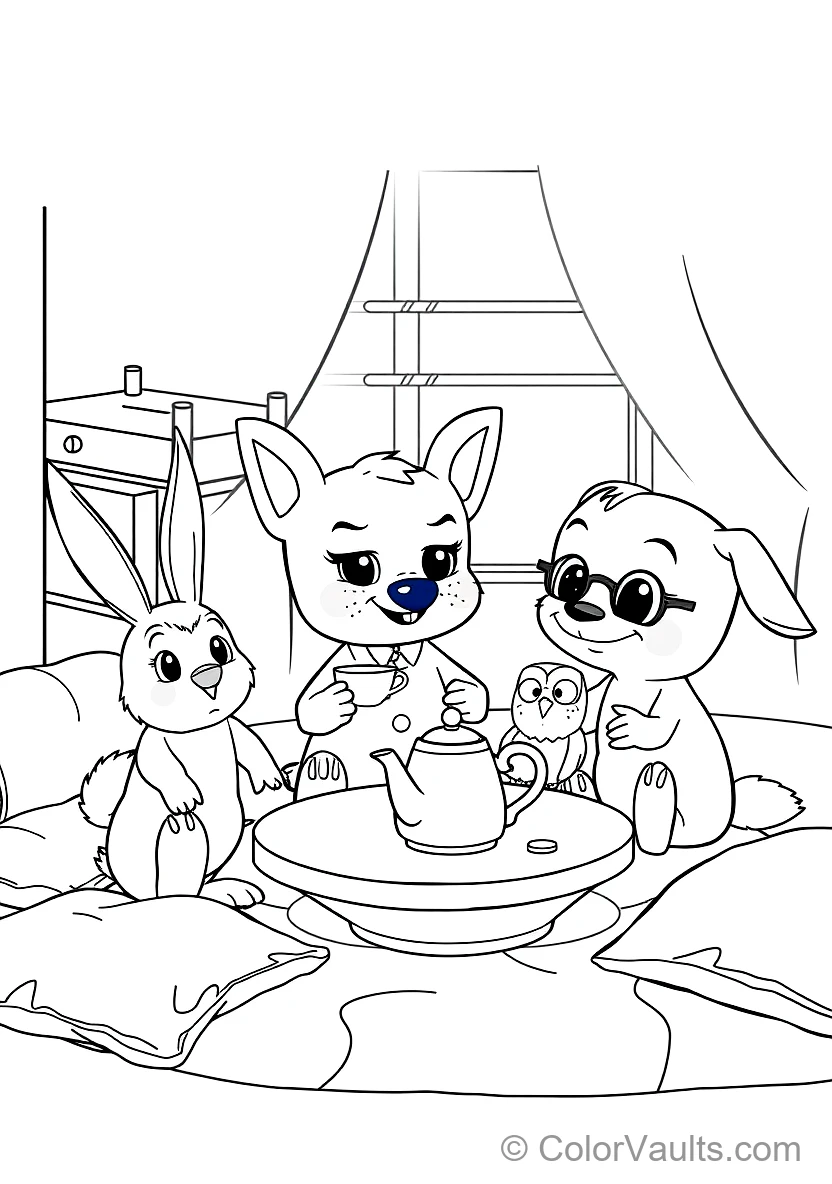 Bluey and Bingo Having a Pretend Tea Party with Floppy (Scene 3)