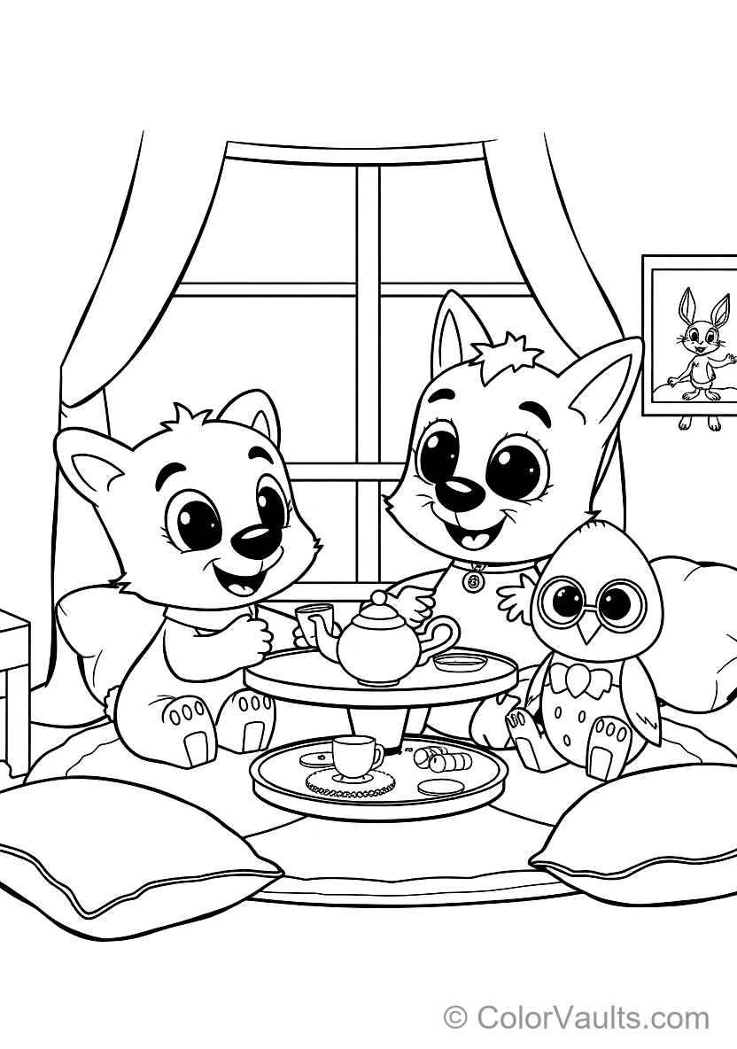 Bluey and Bingo Having a Pretend Tea Party with Floppy (Scene 4)
