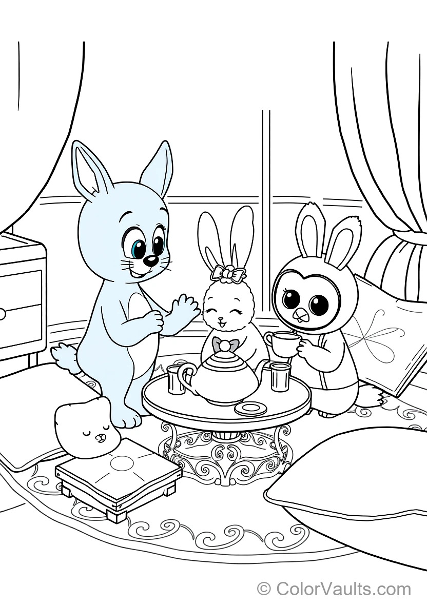 Bluey and Bingo Having a Pretend Tea Party with Floppy (Scene 7)