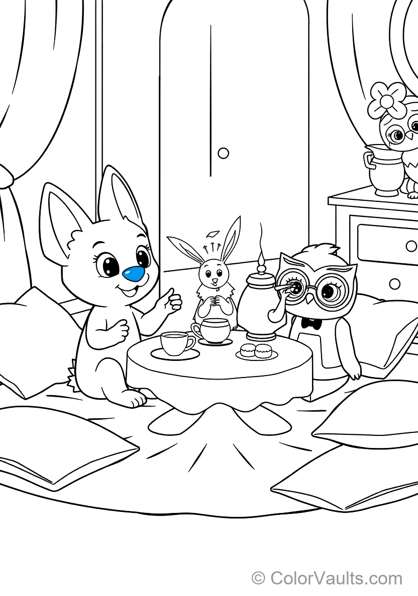 Bluey and Bingo Having a Pretend Tea Party with Floppy (Scene 12)