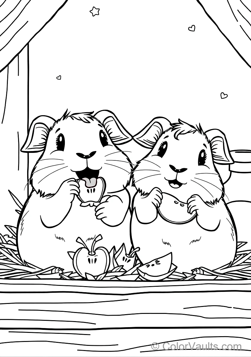 Two Friendly Guinea Pigs Munching Happily on Crisp (Scene 5)