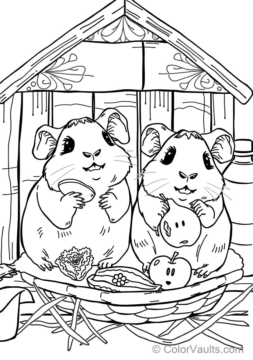 Two Friendly Guinea Pigs Munching Happily on Crisp (Scene 9)