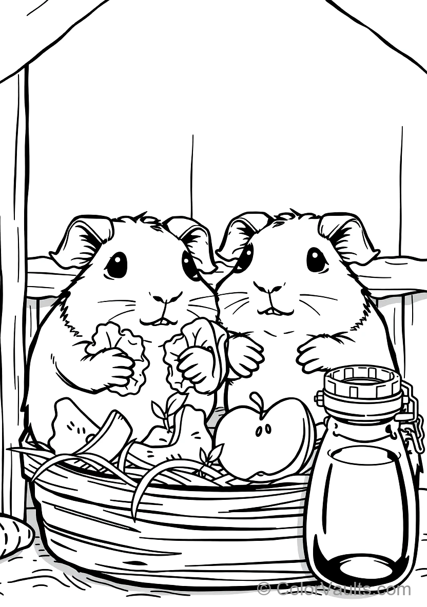 Two Friendly Guinea Pigs Munching Happily on Crisp (Scene 10)