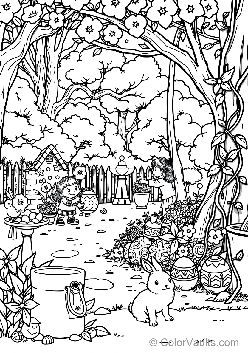Children Having an Easter Egg Hunt Searching Behind