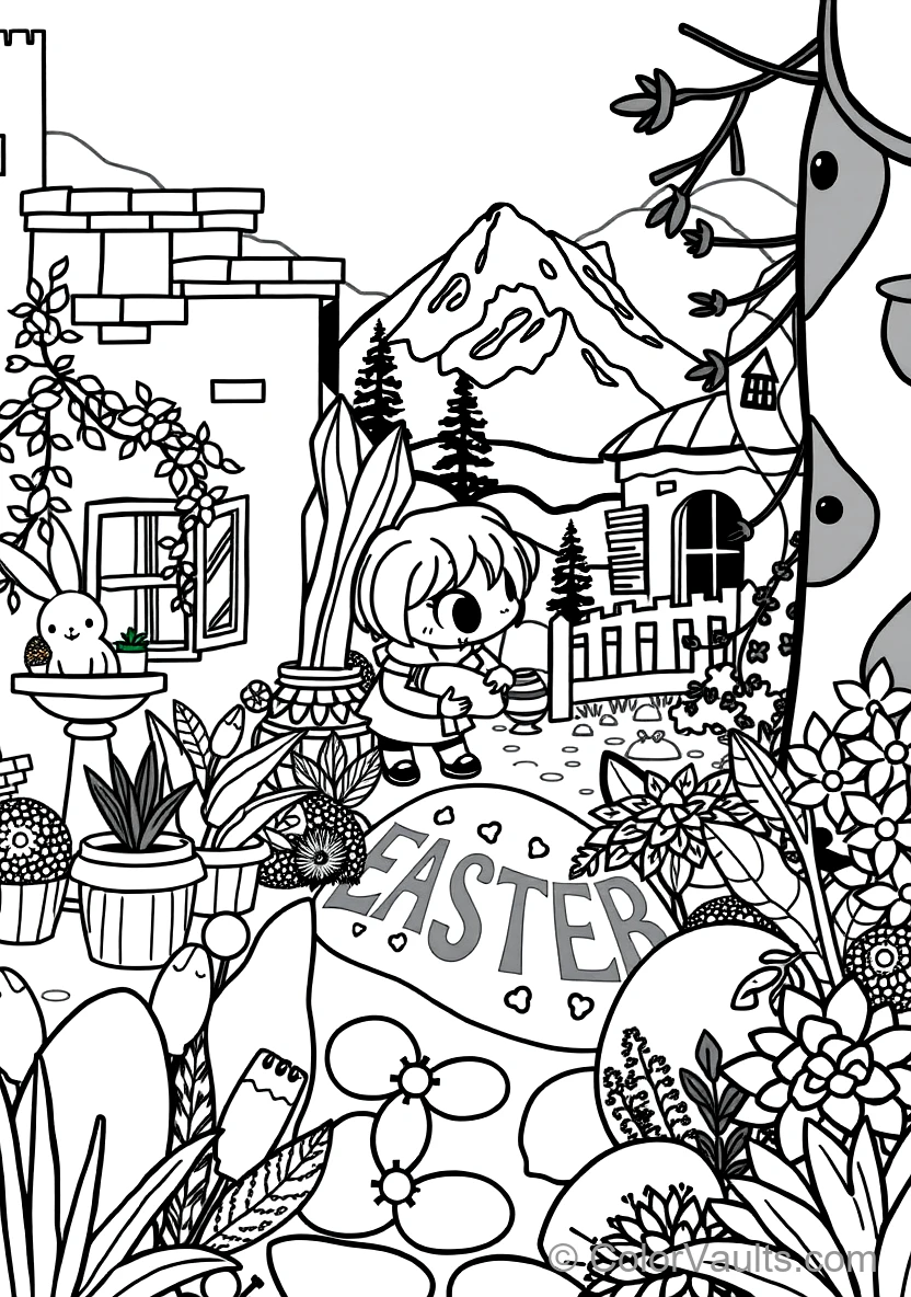 Children Having an Easter Egg Hunt Searching Behind (Scene 9)