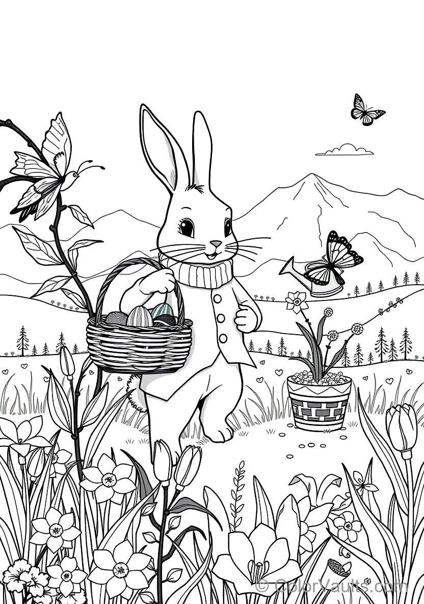 Easter Bunny in a Waistcoat Carrying a Wicker Basket (Scene 9)