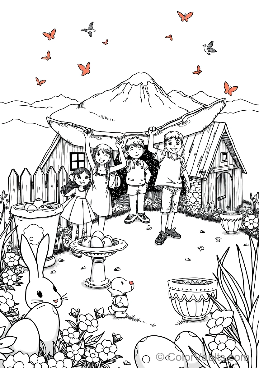 Children Having an Easter Egg Hunt Searching Behind (Scene 20)