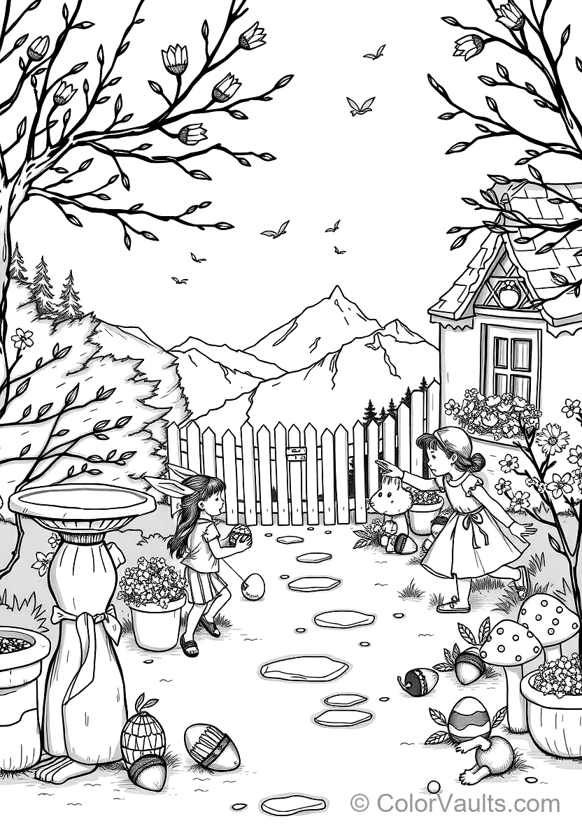 Children Having an Pâques Egg Hunt Searching Behind (Scene 29)