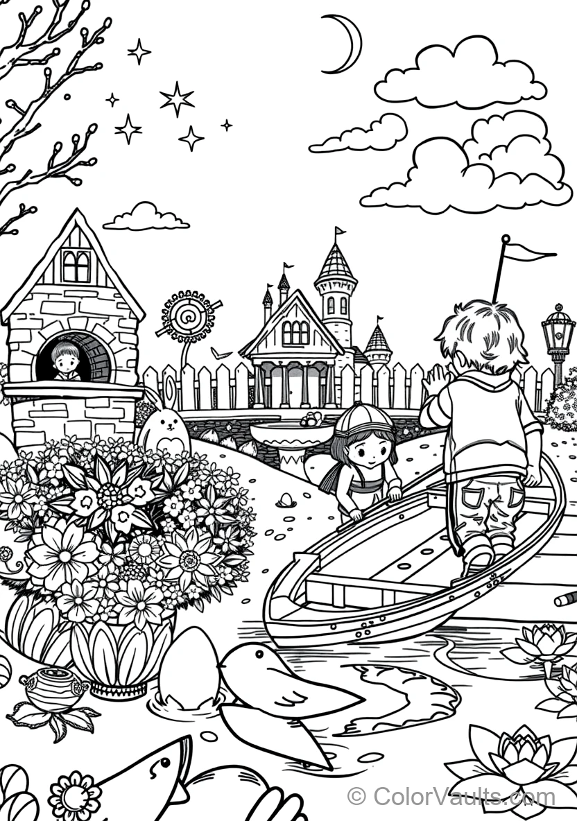Children Having an Easter Egg Hunt Searching Behind (Scene 33)