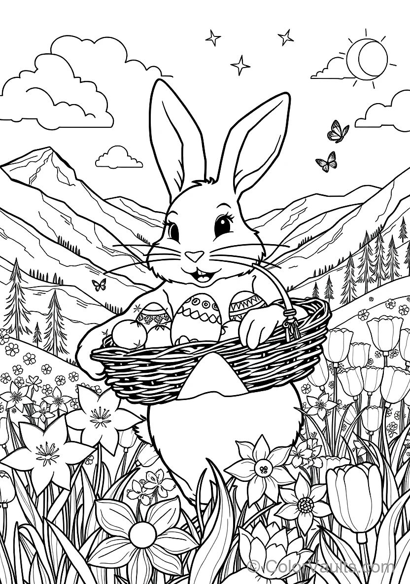 Easter Bunny in a Waistcoat Carrying a Wicker Basket (Scene 34)