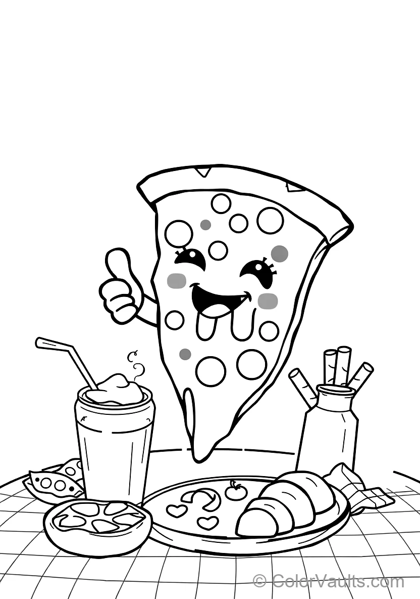 Süßer Kawaii Pizza Slice Smiling mit Cheesy Hug (2)