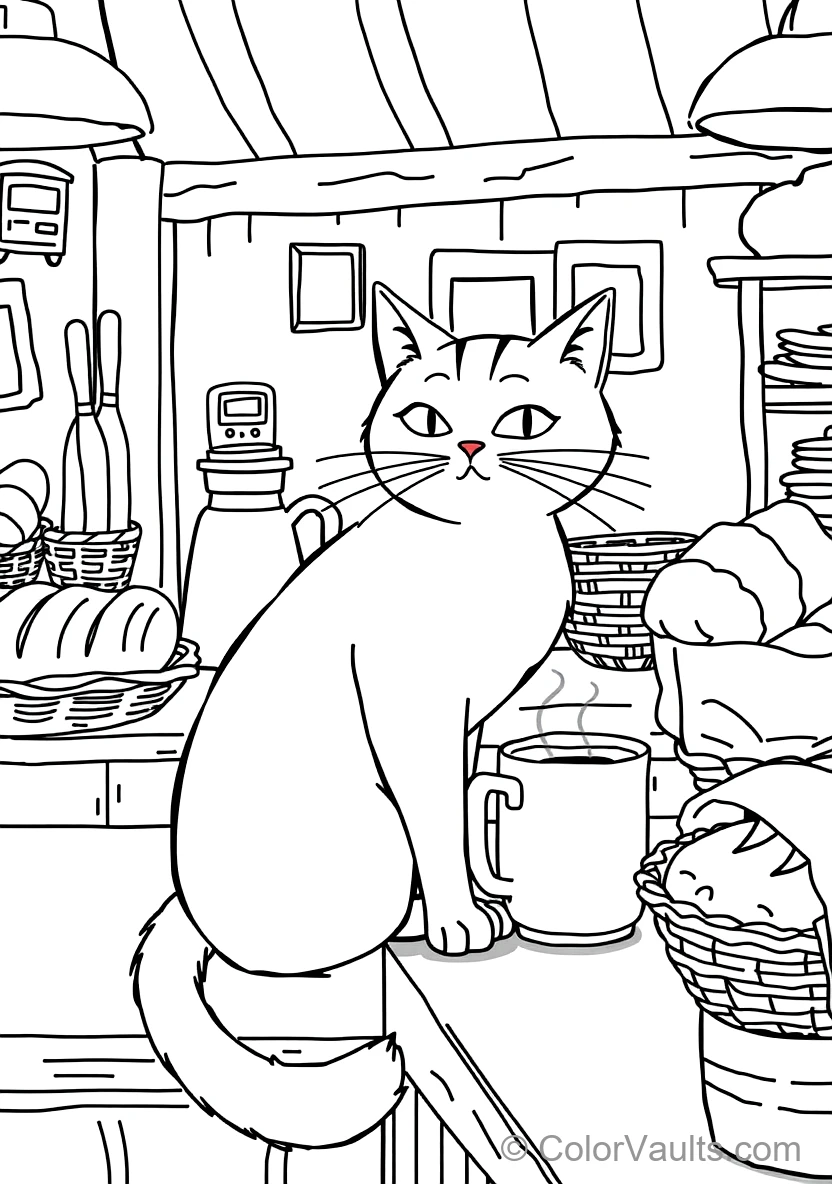 Jiji the Black Cat Sitting Beside a Mug of Coffee (Scene 9)