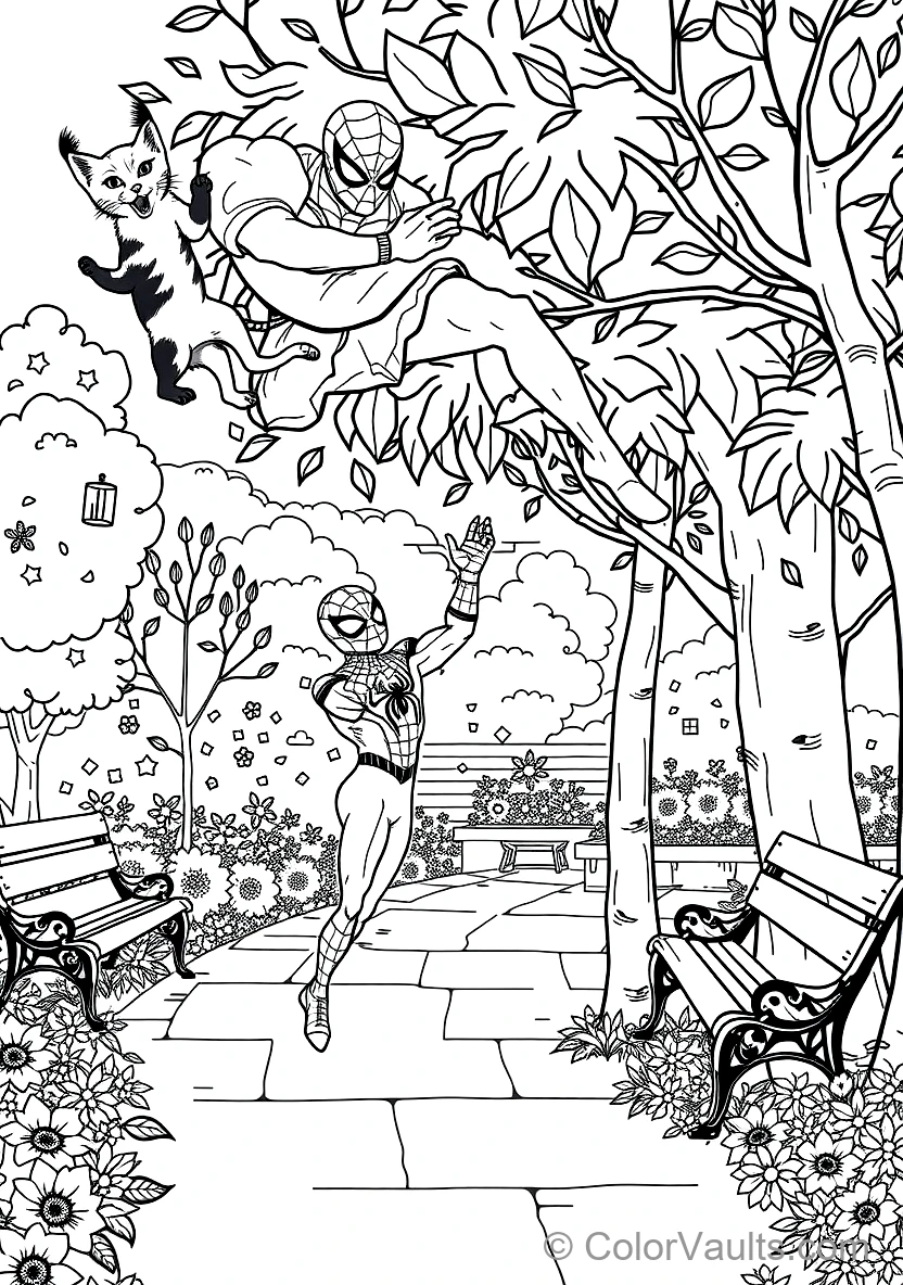 Spider-man Helping a Friendly Cat Down from a Tree (Scene 2)