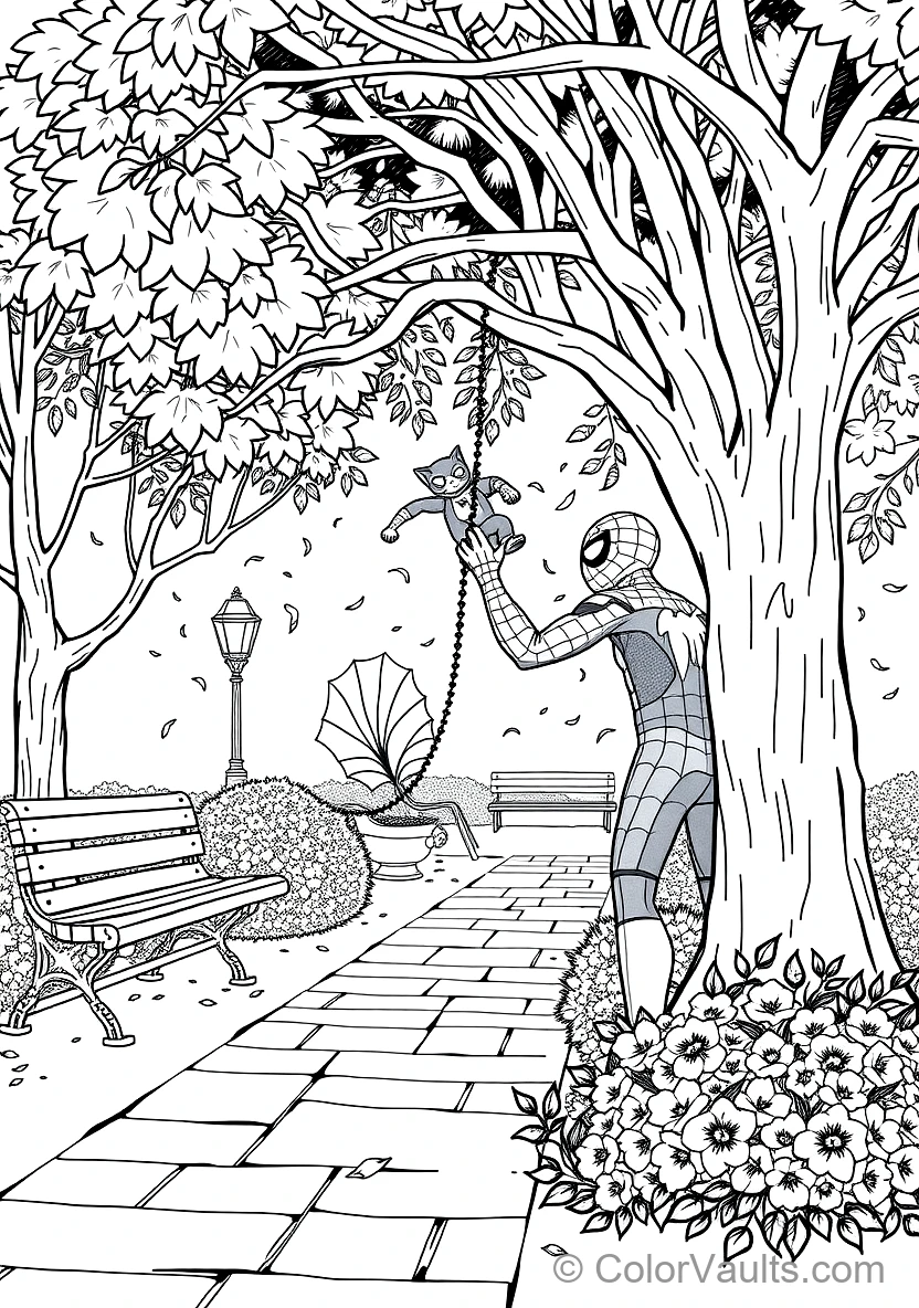 Spider-man Helping a Friendly Cat Down from a Tree (Scene 4)