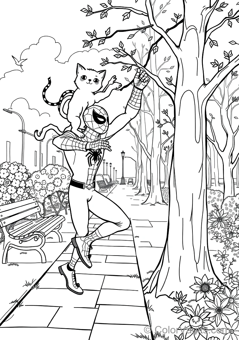Spider-man Helping a Friendly Cat Down from a Tree (Scene 7)